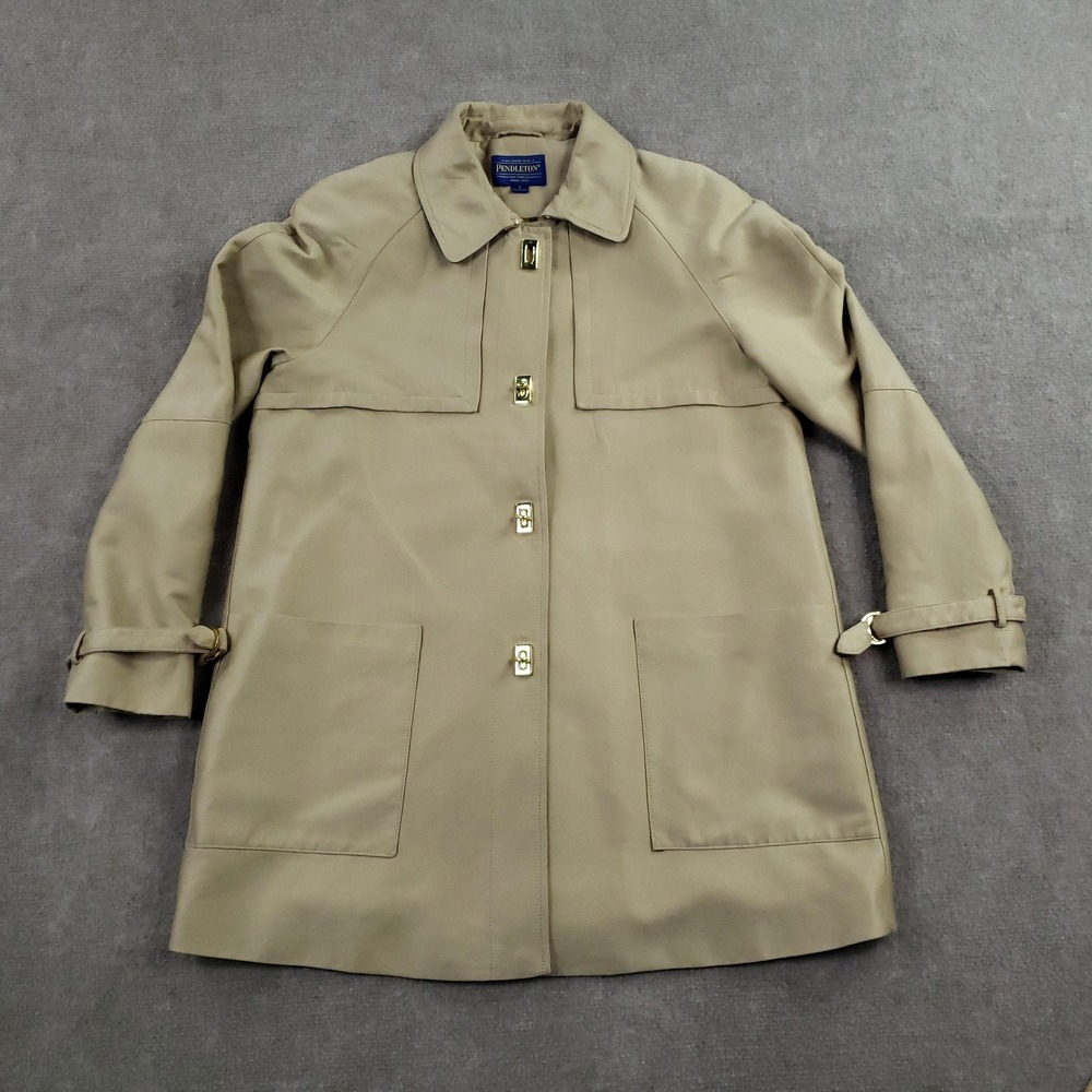 Pendleton Jacket Womens Small Tan Khaki Trench Coat Belted Cuff Lined Z